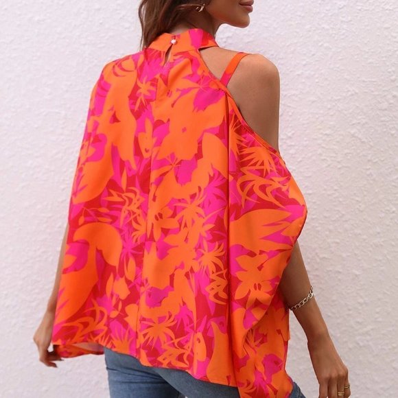 Boho Floral Print Asymmetrical Neck Chain Detail Blouse - Picture 3 of 5